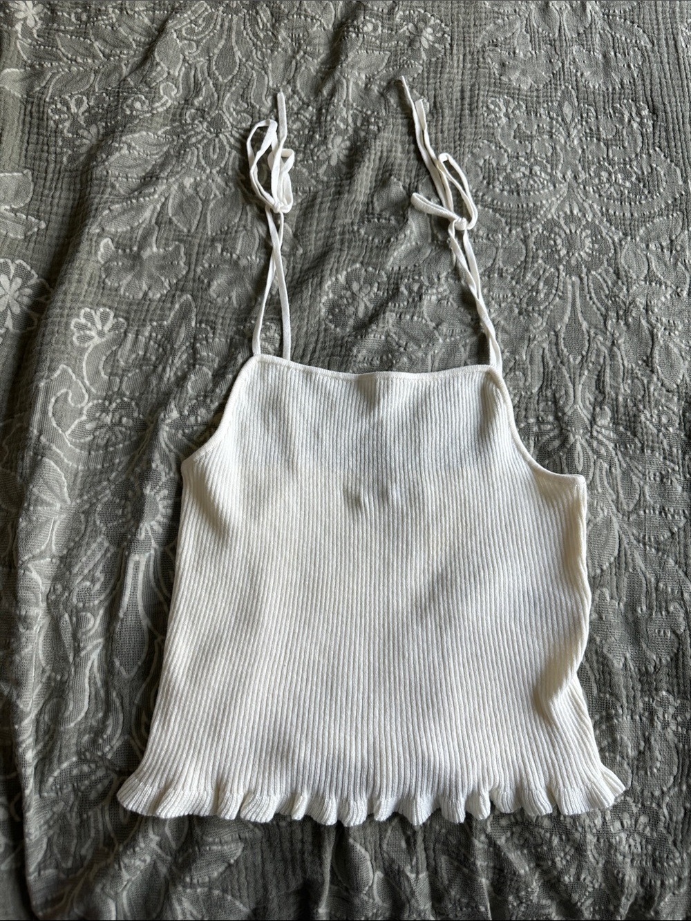 A&F White Ribbed Tie-Strap Cami Tank Top